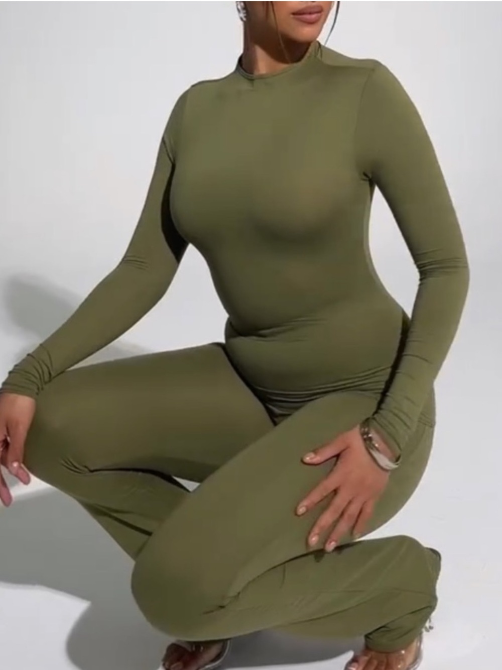 naked wardrobe olive green flare legging set - Picture 2 of 4
